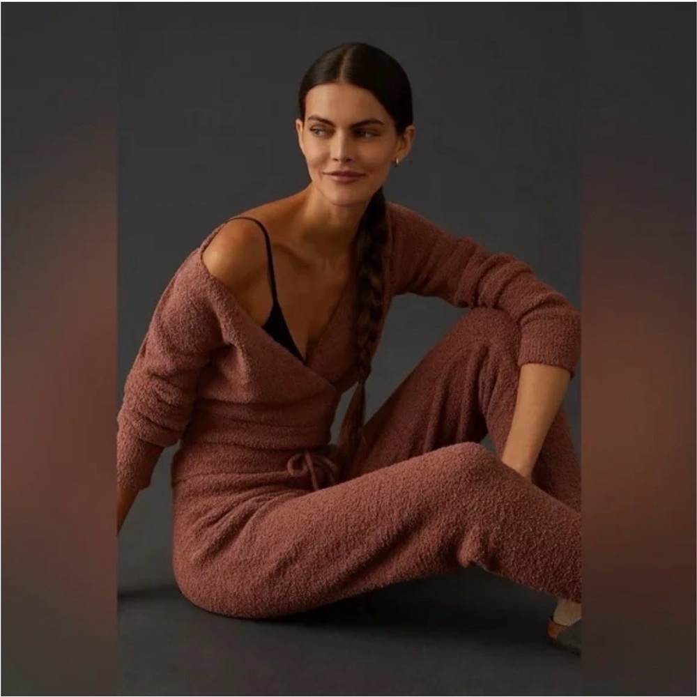 Anthropologie Daily Practice Cozy Brown Knit Sweater and Joggers Lounge Set - M